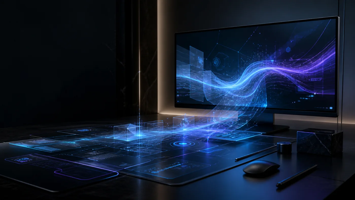 Visual scenario: Projects, research, and PC work in one working environment.
